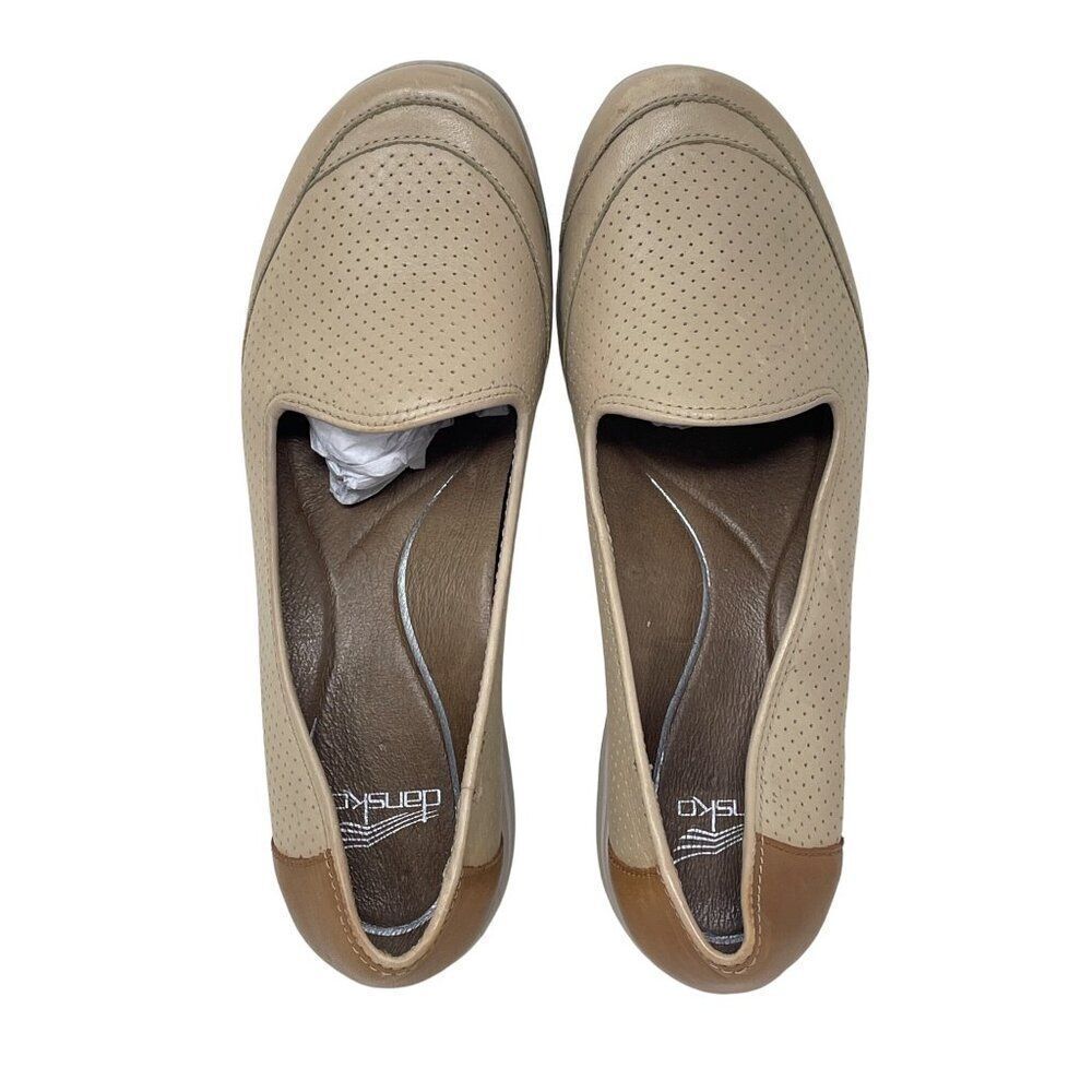 Dansko Women's Perforated Leather Slip-On Shoes Size 40 US 9.5/10 Beige & Tan